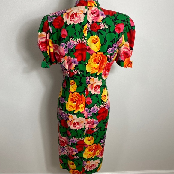Vintage Julliard Floral Vacation Button Down Puff Sleeve Midi Dress 8 - Picture 9 of 9